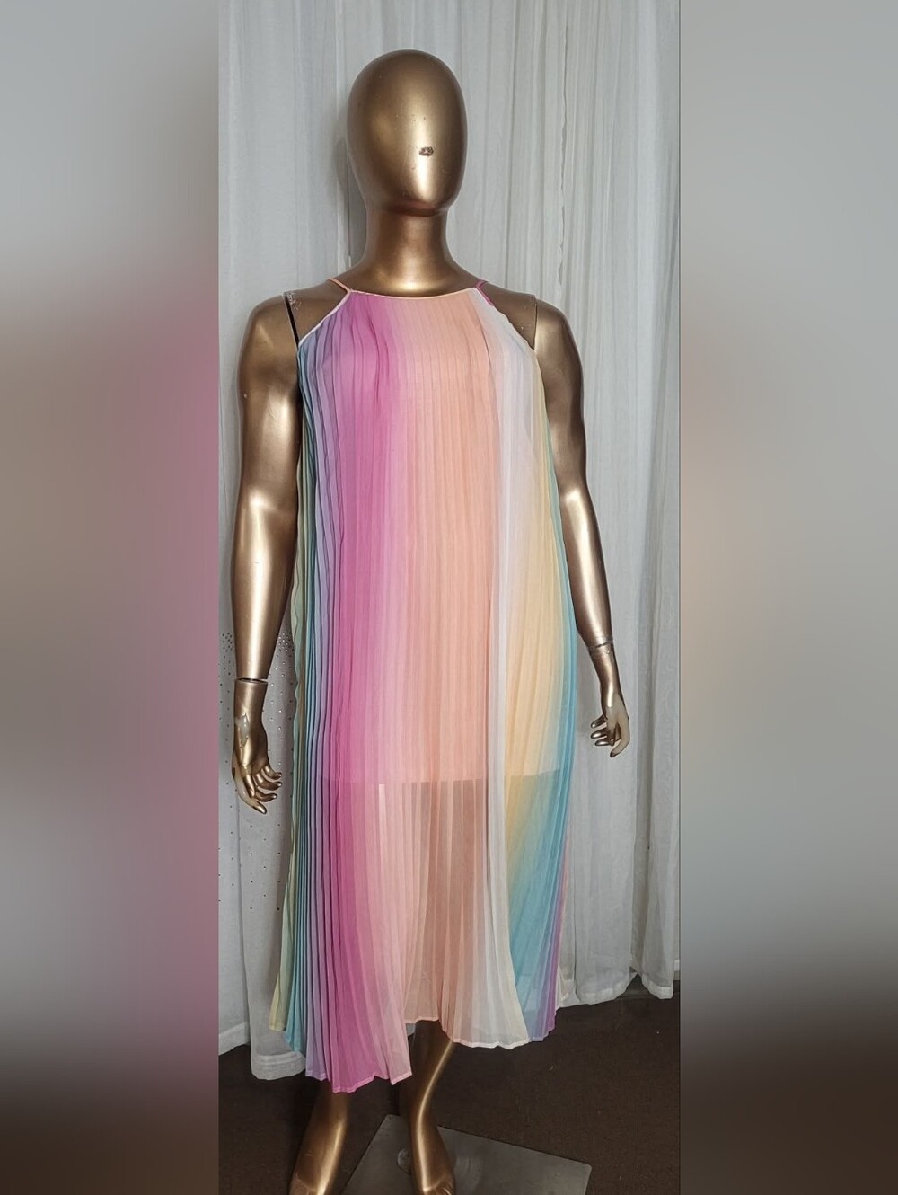 Truly Me Pleated Rainbow Maxi Dress - Pink, Peach, Blue